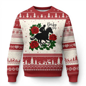 Vintage Jockey and Roses Horse Racing Graphic Ugly Christmas Sweater Classic Derby Day Fan TS02 Beige Red Print Your Wear