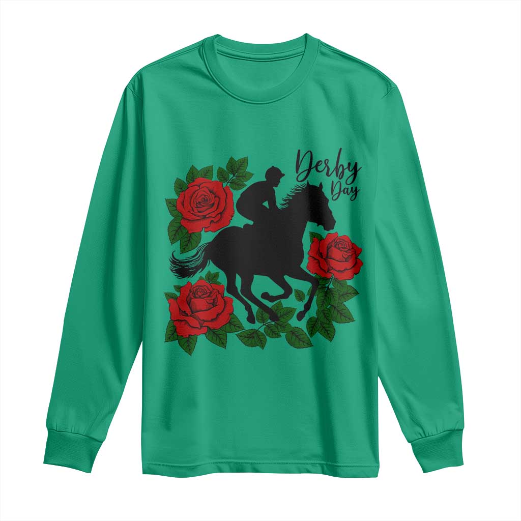 Vintage Jockey and Roses Horse Racing Graphic Long Sleeve Shirt Classic Derby Day Fan TS02 Irish Green Print Your Wear