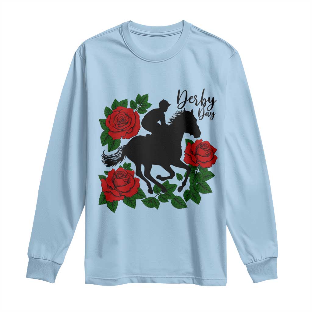 Vintage Jockey and Roses Horse Racing Graphic Long Sleeve Shirt Classic Derby Day Fan TS02 Light Blue Print Your Wear