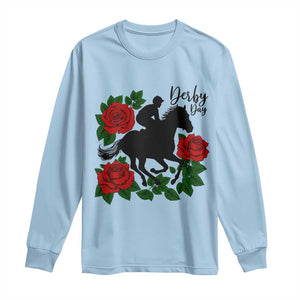 Vintage Jockey and Roses Horse Racing Graphic Long Sleeve Shirt Classic Derby Day Fan TS02 Light Blue Print Your Wear