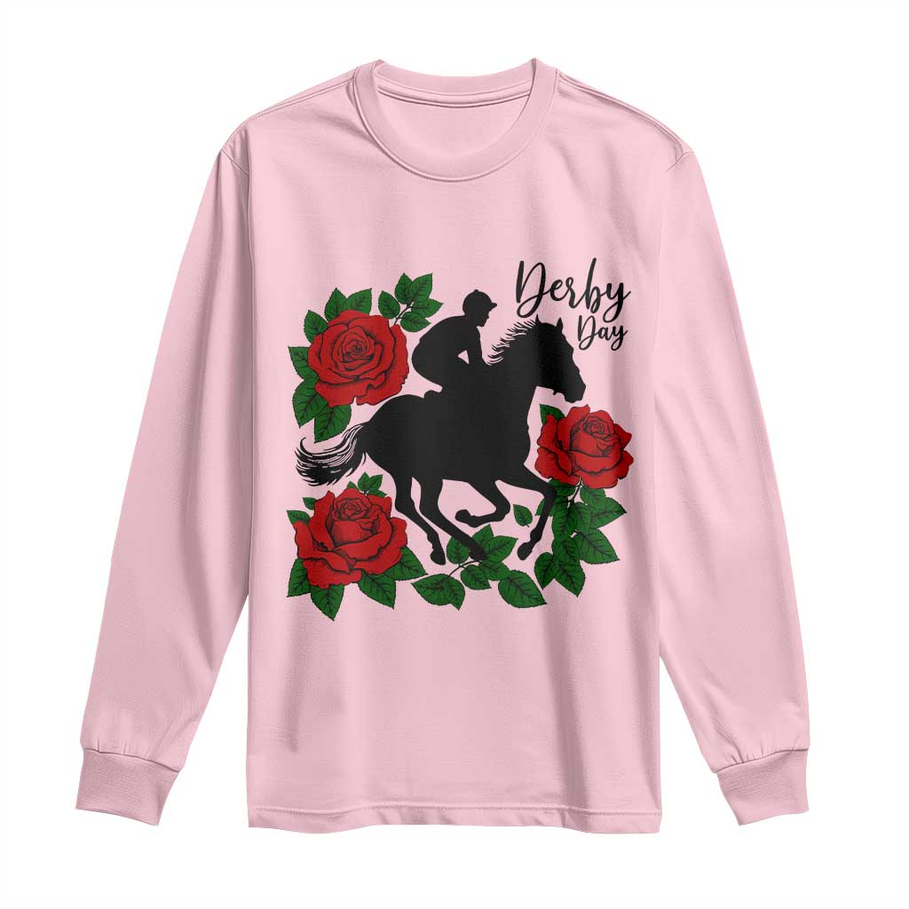 Vintage Jockey and Roses Horse Racing Graphic Long Sleeve Shirt Classic Derby Day Fan TS02 Light Pink Print Your Wear