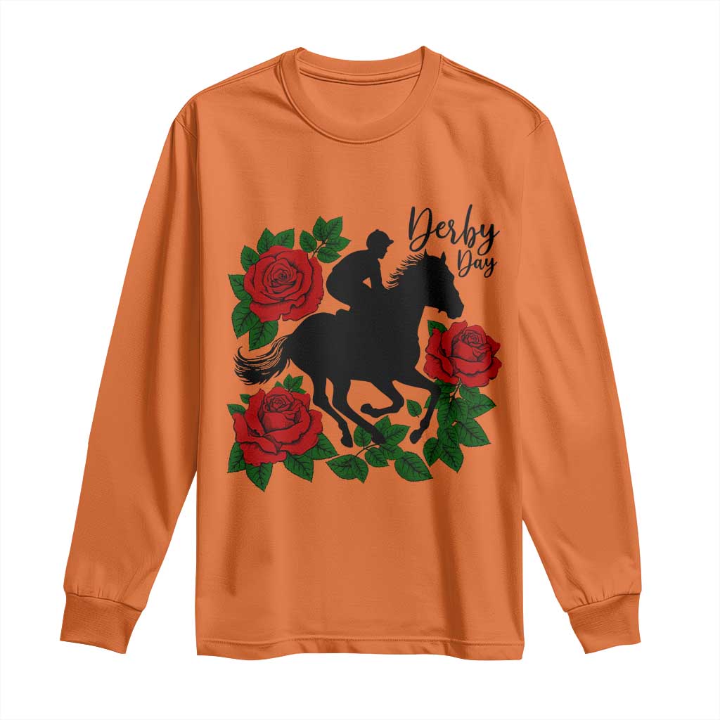 Vintage Jockey and Roses Horse Racing Graphic Long Sleeve Shirt Classic Derby Day Fan TS02 Orange Print Your Wear