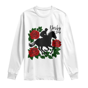 Vintage Jockey and Roses Horse Racing Graphic Long Sleeve Shirt Classic Derby Day Fan TS02 White Print Your Wear
