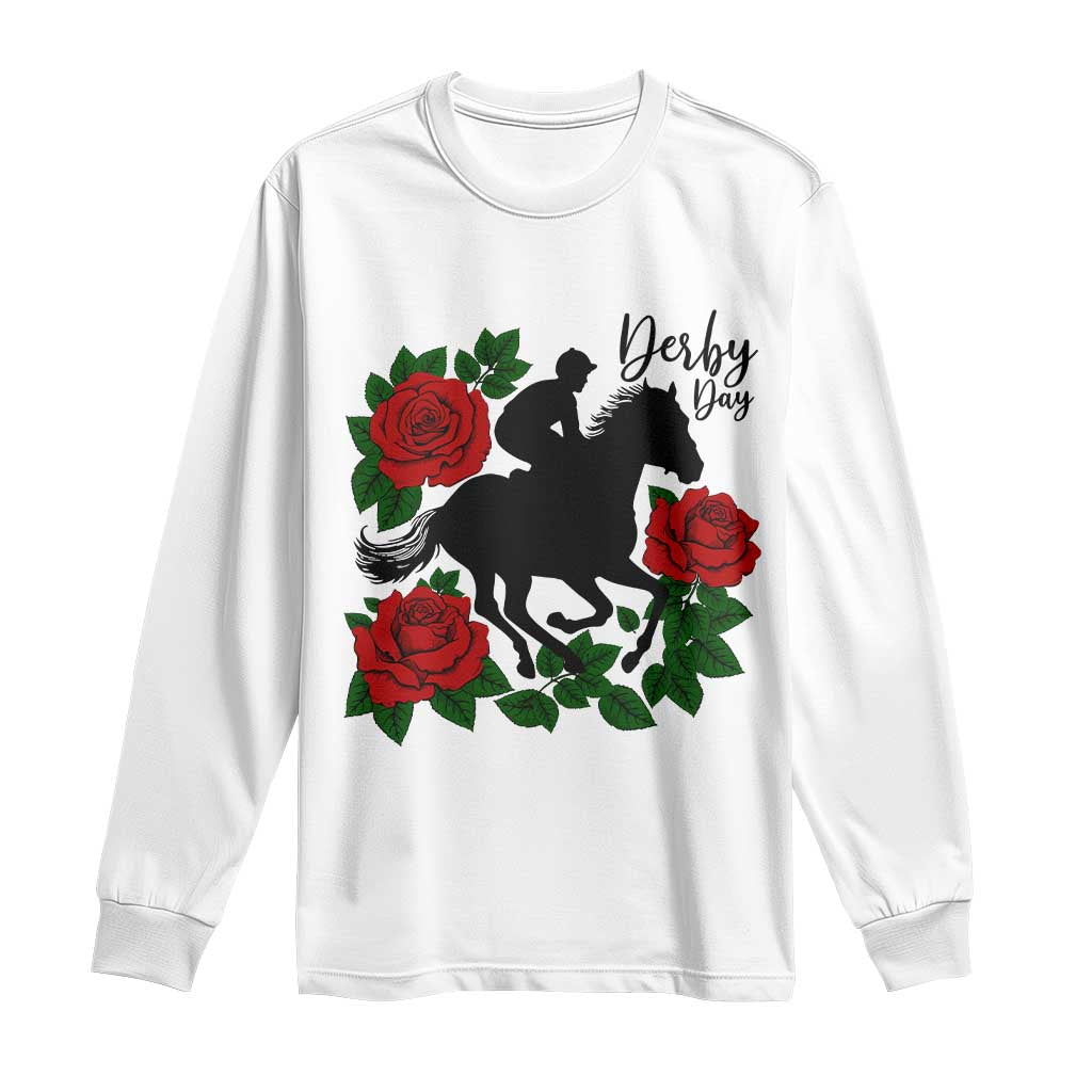Vintage Jockey and Roses Horse Racing Graphic Long Sleeve Shirt Classic Derby Day Fan TS02 White Print Your Wear