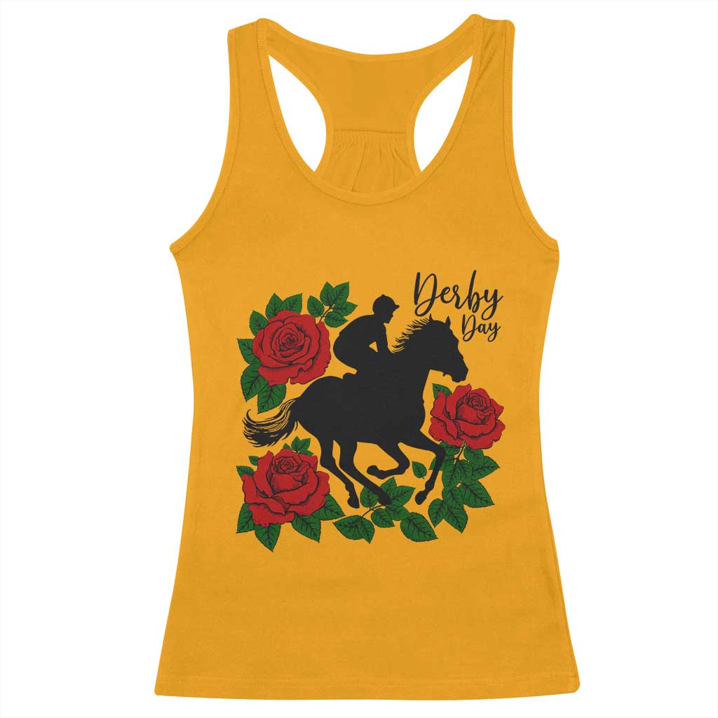 Vintage Jockey and Roses Horse Racing Graphic Racerback Tank Top Classic Derby Day Fan TS02 Gold Print Your Wear