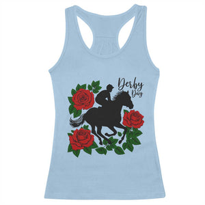 Vintage Jockey and Roses Horse Racing Graphic Racerback Tank Top Classic Derby Day Fan TS02 Light Blue Print Your Wear