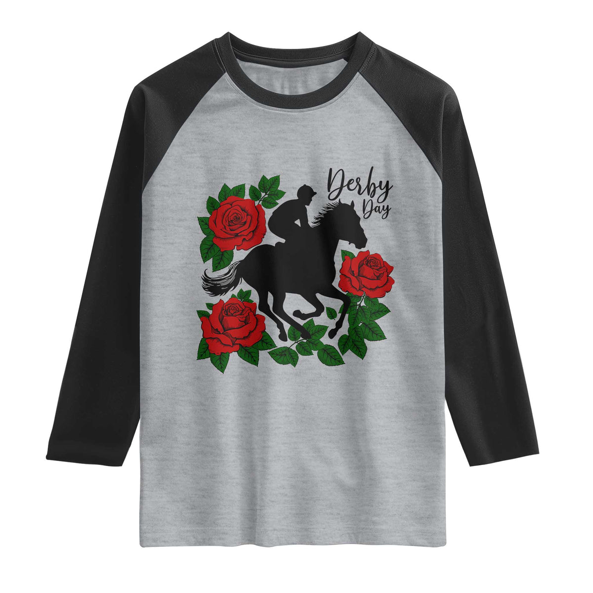 Vintage Jockey and Roses Horse Racing Graphic Raglan Shirt Classic Derby Day Fan TS02 Heather Gray Black Print Your Wear