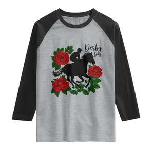 Vintage Jockey and Roses Horse Racing Graphic Raglan Shirt Classic Derby Day Fan TS02 Heather Gray Black Print Your Wear