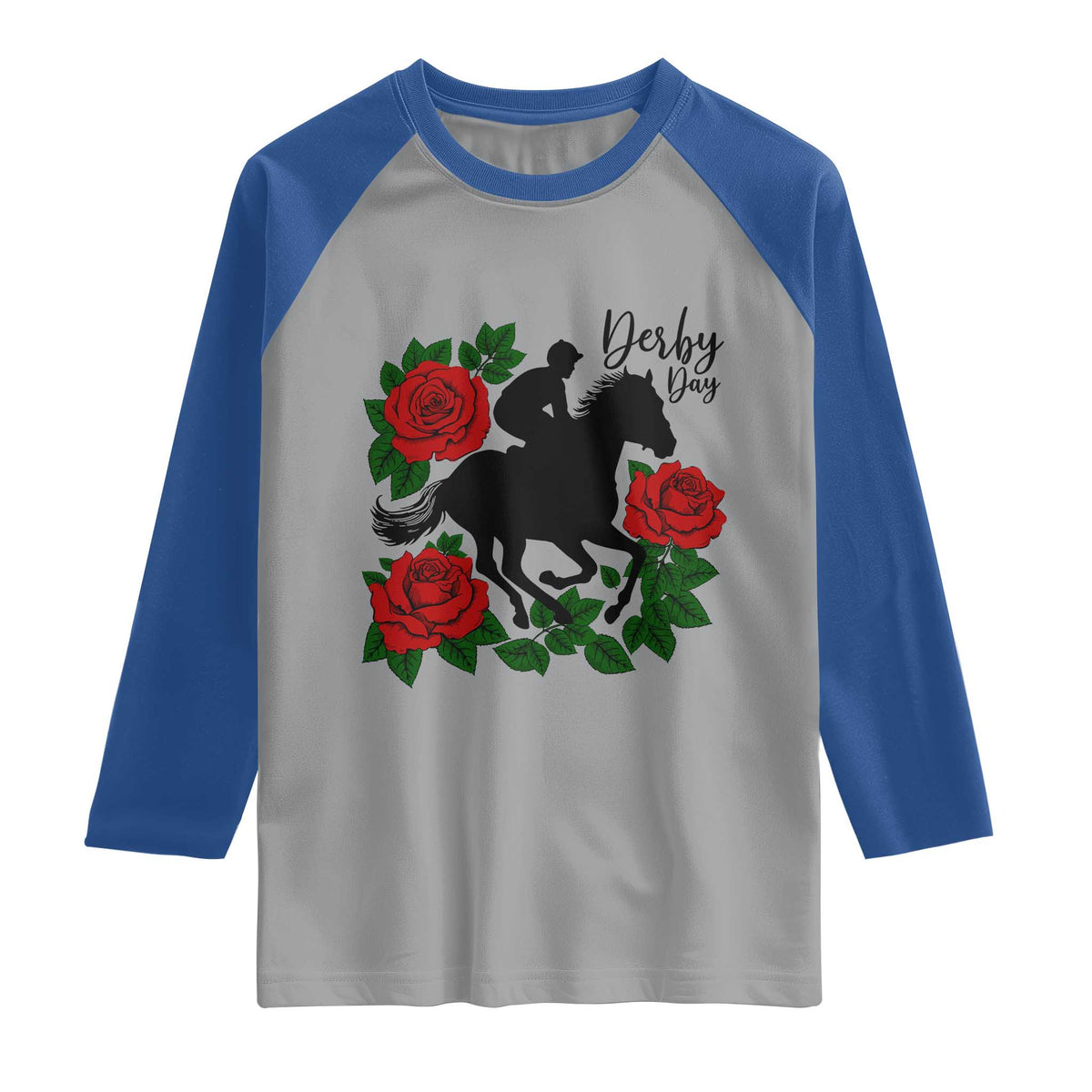 Vintage Jockey and Roses Horse Racing Graphic Raglan Shirt Classic Derby Day Fan TS02 Sport Gray Royal Print Your Wear