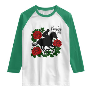 Vintage Jockey and Roses Horse Racing Graphic Raglan Shirt Classic Derby Day Fan TS02 White Kelly Green Print Your Wear