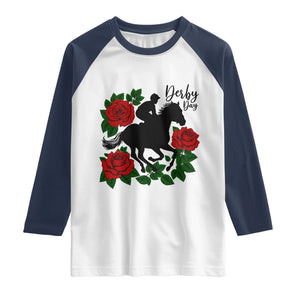 Vintage Jockey and Roses Horse Racing Graphic Raglan Shirt Classic Derby Day Fan TS02 White Navy Print Your Wear