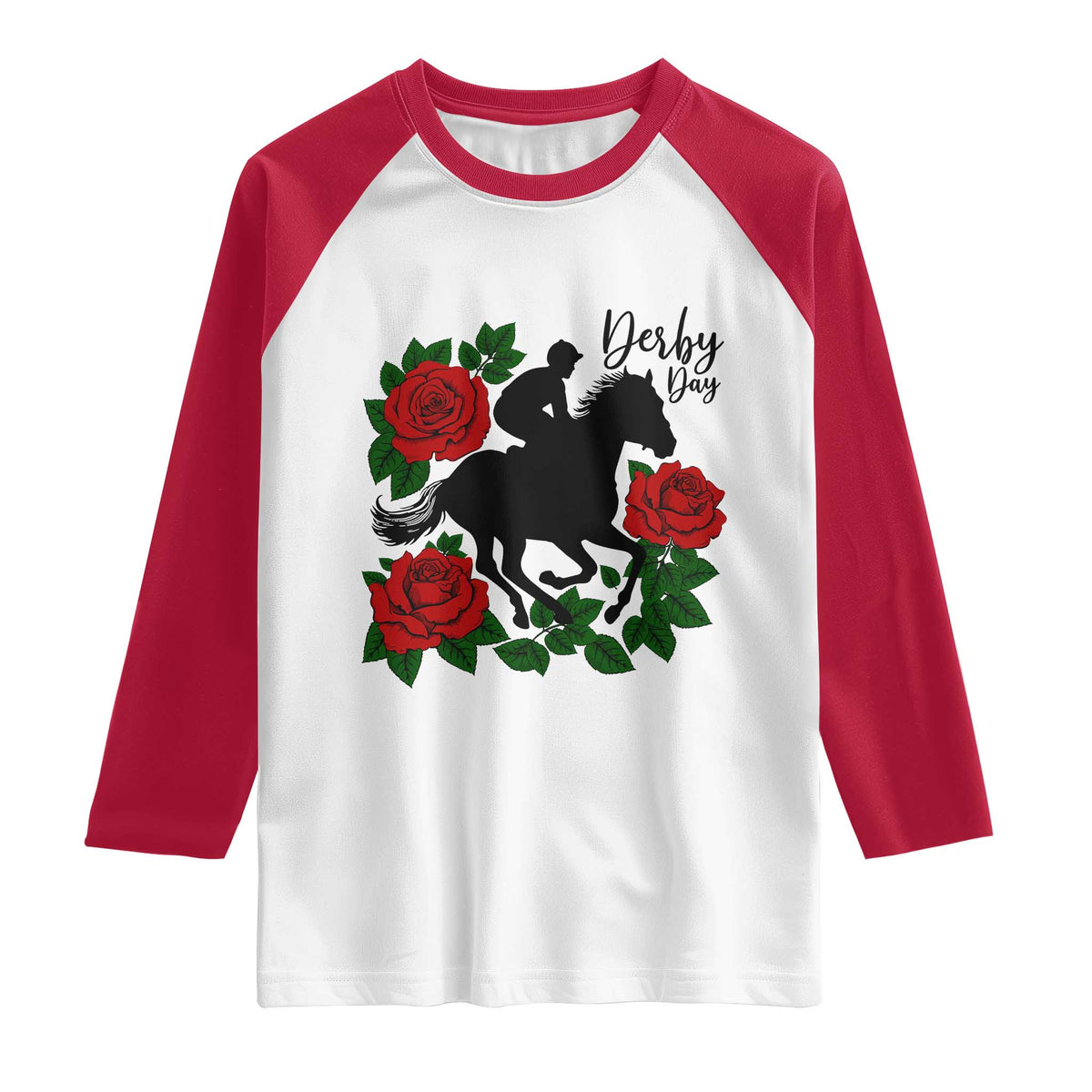 Vintage Jockey and Roses Horse Racing Graphic Raglan Shirt Classic Derby Day Fan TS02 White Red Print Your Wear