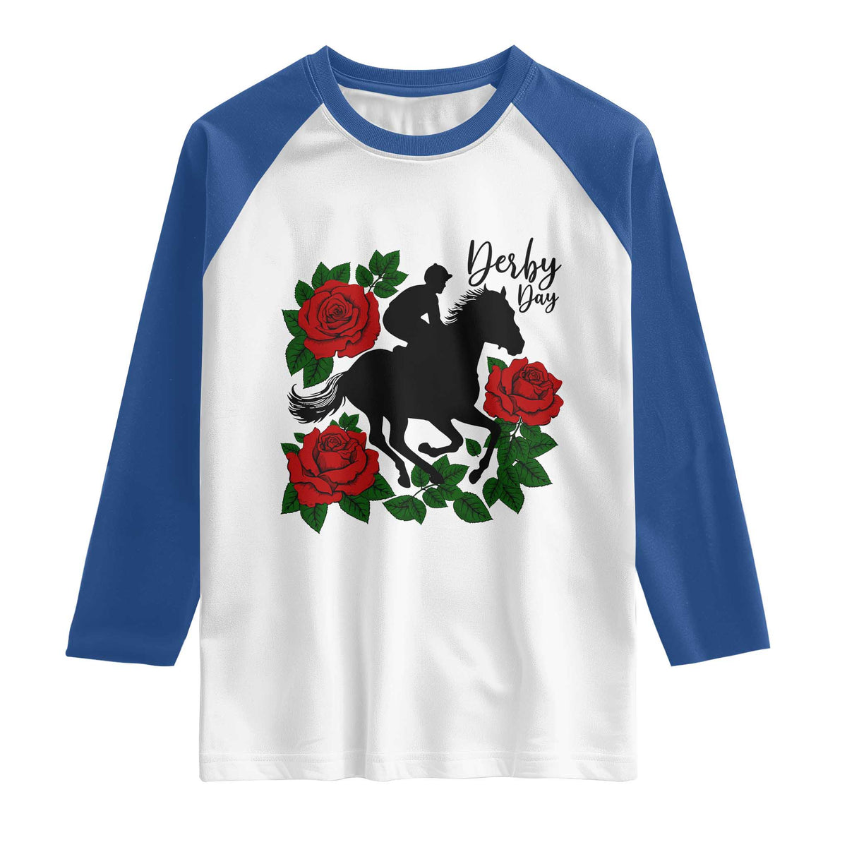 Vintage Jockey and Roses Horse Racing Graphic Raglan Shirt Classic Derby Day Fan TS02 White Royal Print Your Wear