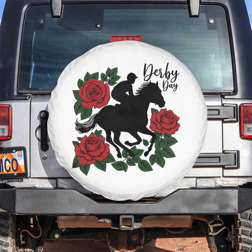 Vintage Jockey and Roses Horse Racing Graphic Spare Tire Cover Classic Derby Day Fan TS02 No hole White Print Your Wear