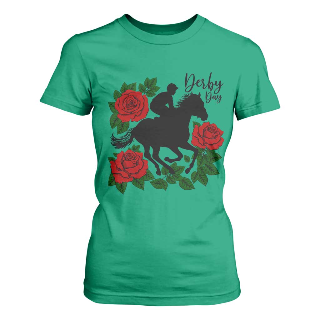 Vintage Jockey and Roses Horse Racing Graphic T Shirt For Women Classic Derby Day Fan TS02 Irish Green Print Your Wear