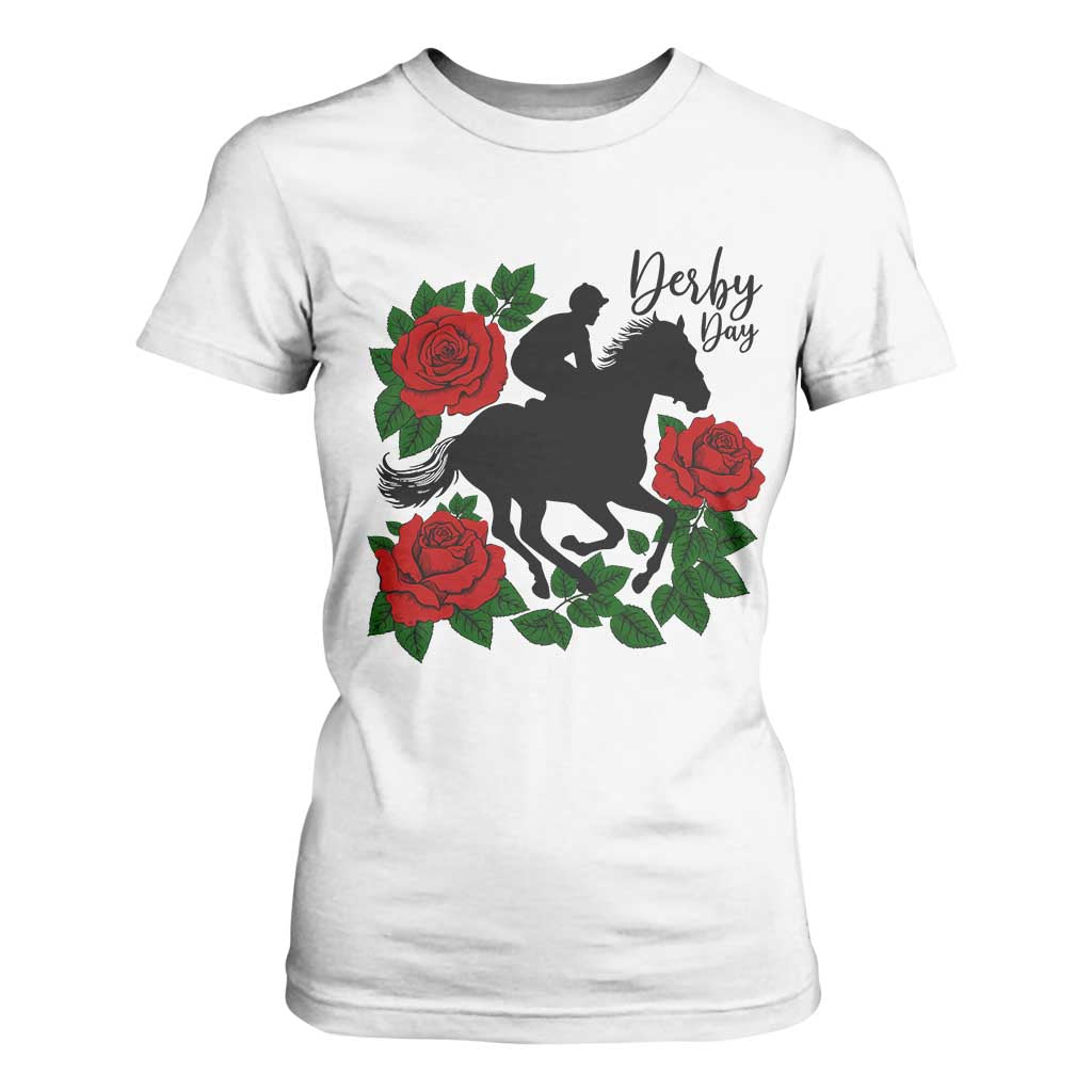 Vintage Jockey and Roses Horse Racing Graphic T Shirt For Women Classic Derby Day Fan TS02 White Print Your Wear