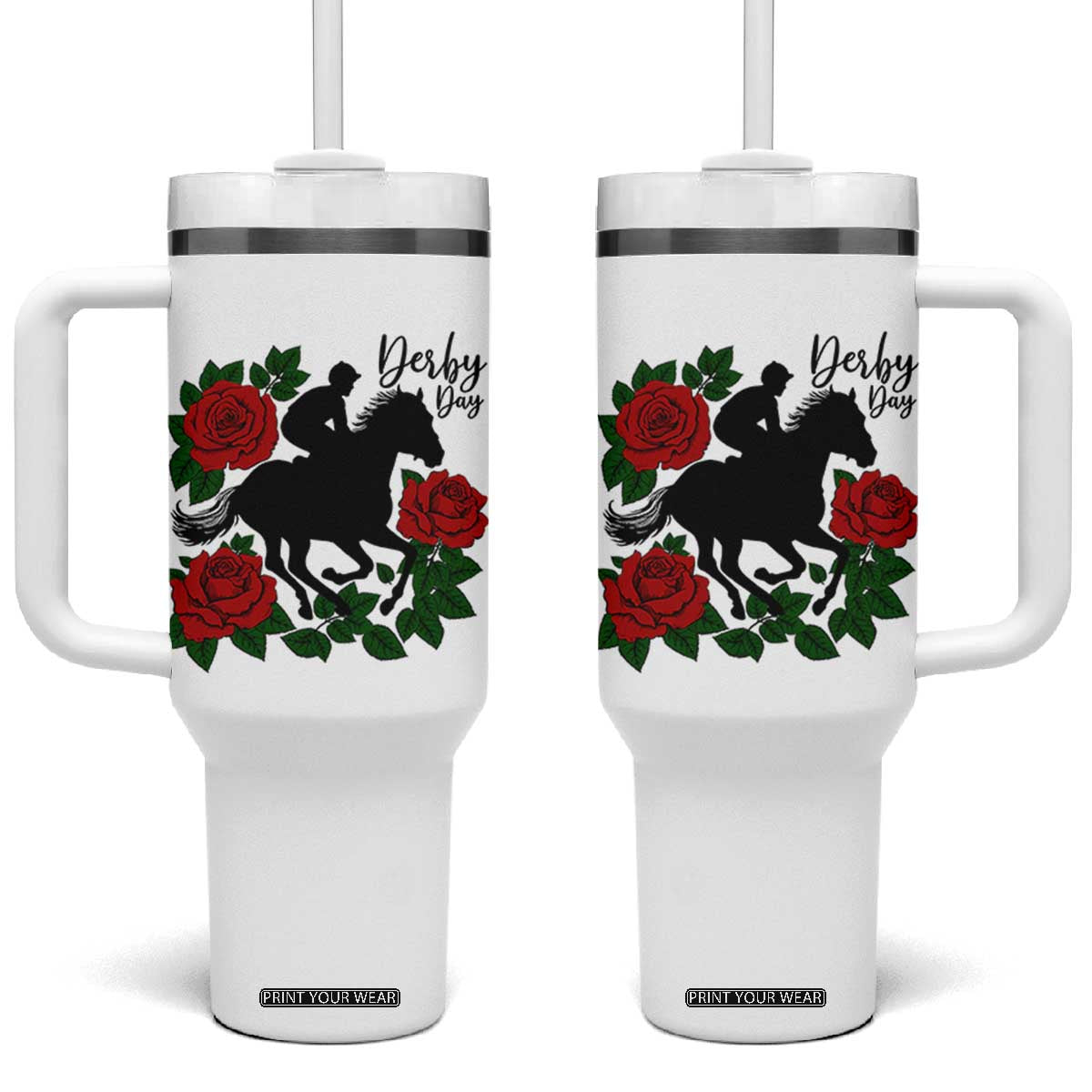 Vintage Jockey and Roses Horse Racing Graphic Tumbler With Handle Classic Derby Day Fan TS02 One Size: 40 oz White Print Your Wear