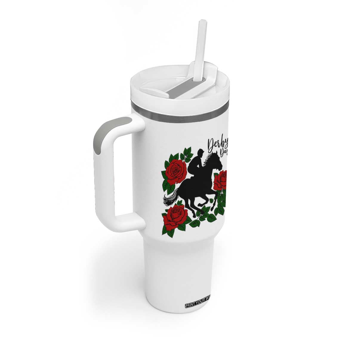 Vintage Jockey and Roses Horse Racing Graphic Tumbler With Handle Classic Derby Day Fan TS02 Print Your Wear