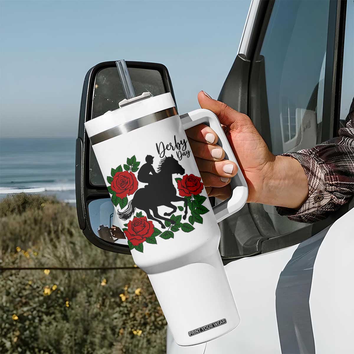 Vintage Jockey and Roses Horse Racing Graphic Tumbler With Handle Classic Derby Day Fan TS02 Print Your Wear