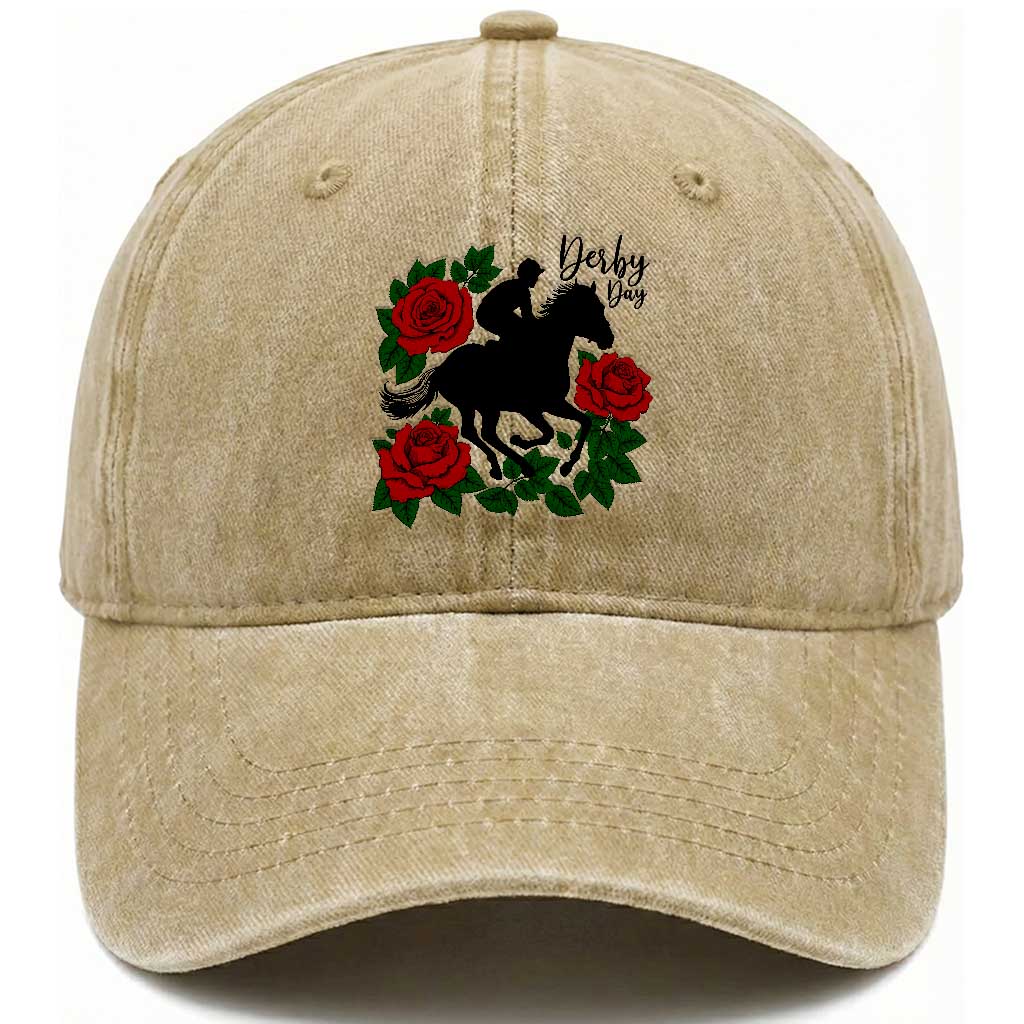 Vintage Jockey and Roses Horse Racing Graphic Washed Cotton Baseball Cap Classic Derby Day Fan TS02 Print Your Wear