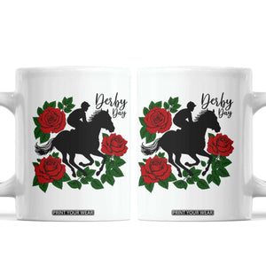 Vintage Jockey and Roses Horse Racing Graphic Coffee Mug Classic Derby Day Fan TS02 White Print Your Wear