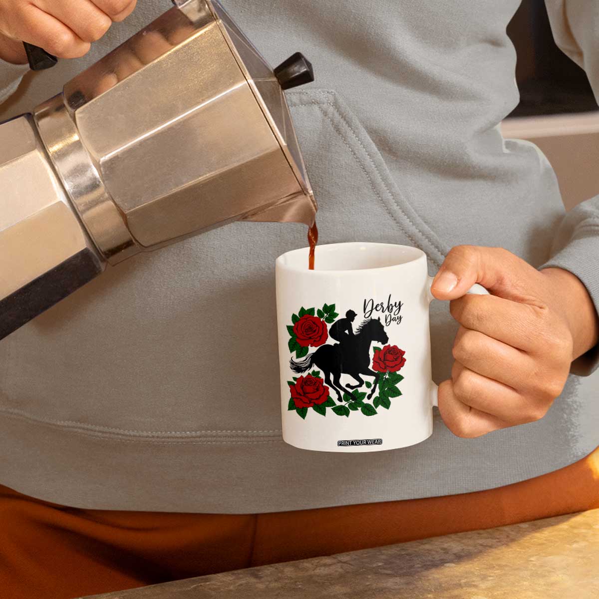 Vintage Jockey and Roses Horse Racing Graphic Coffee Mug Classic Derby Day Fan TS02 Print Your Wear