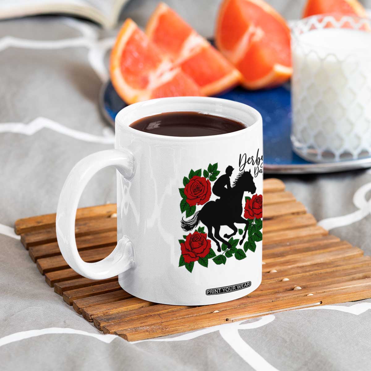 Vintage Jockey and Roses Horse Racing Graphic Coffee Mug Classic Derby Day Fan TS02 Print Your Wear