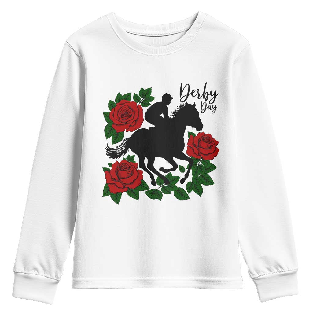 Vintage Jockey and Roses Horse Racing Graphic Youth Sweatshirt Classic Derby Day Fan TS02 White Print Your Wear