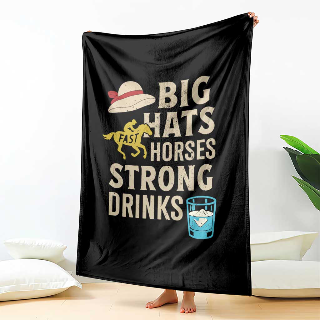 Big Hats Fast Horses Strong Drinks Retro Throw Blanket Southern Derby Day Watch Party Graphic TS02 Print Your Wear