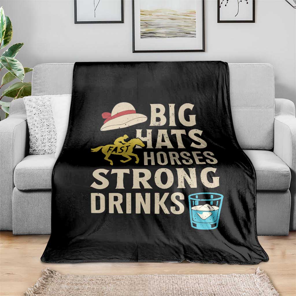 Big Hats Fast Horses Strong Drinks Retro Throw Blanket Southern Derby Day Watch Party Graphic TS02 Print Your Wear