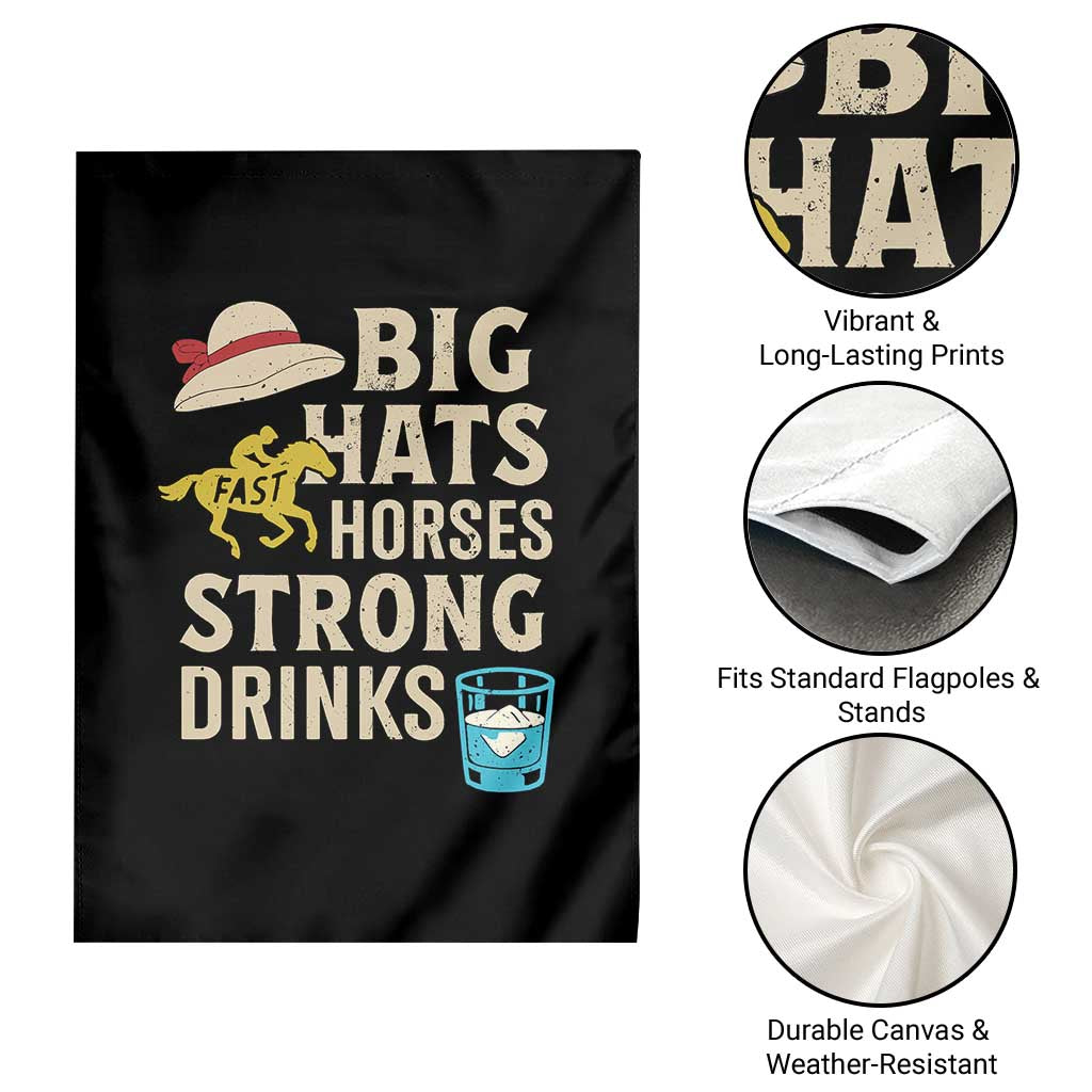 Big Hats Fast Horses Strong Drinks Retro Garden Flag Southern Derby Day Watch Party Graphic TS02 Print Your Wear