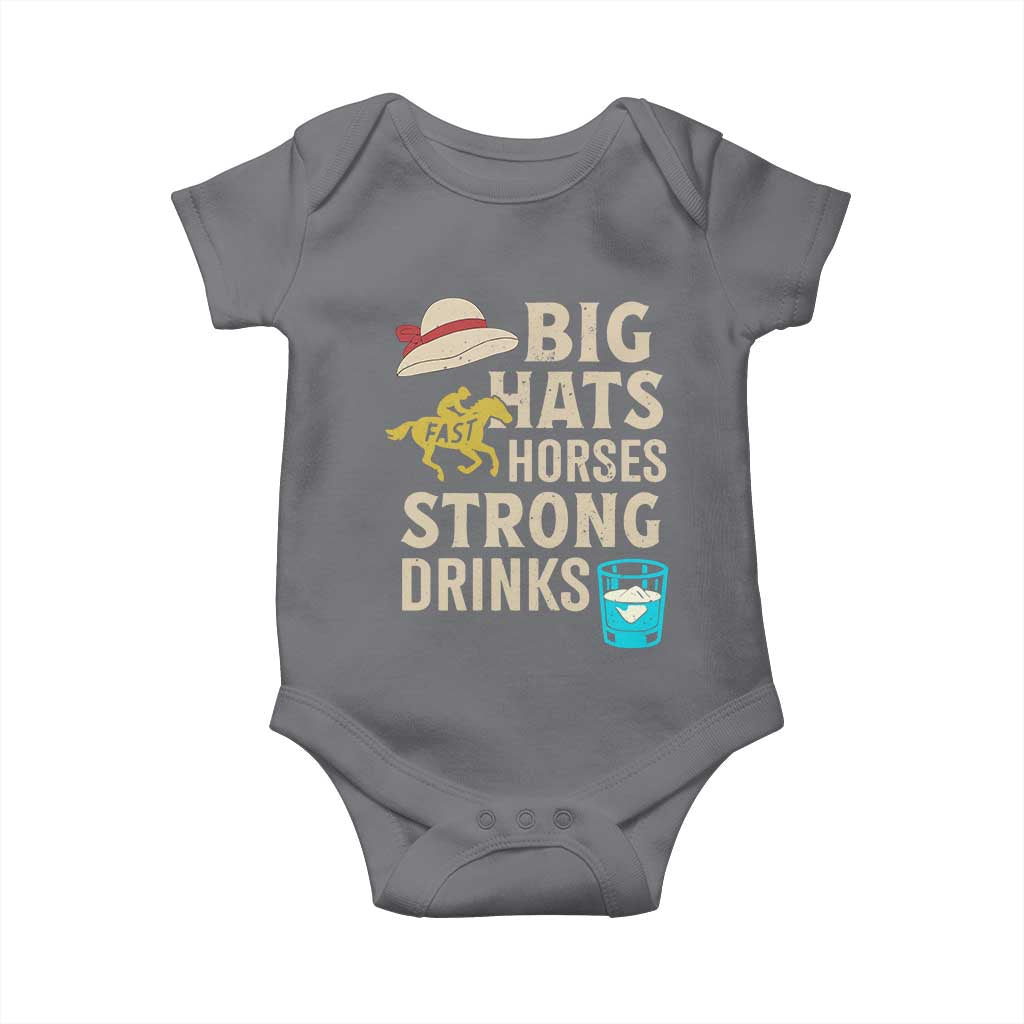 Big Hats Fast Horses Strong Drinks Retro Baby Onesie Southern Derby Day Watch Party Graphic TS02 Charcoal Print Your Wear