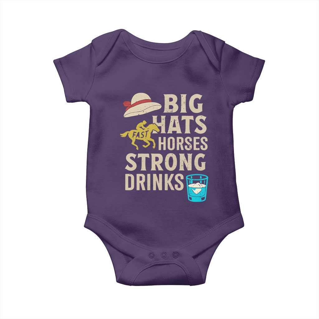 Big Hats Fast Horses Strong Drinks Retro Baby Onesie Southern Derby Day Watch Party Graphic TS02 Purple Print Your Wear