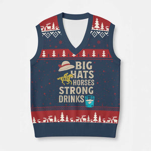 Big Hats Fast Horses Strong Drinks Retro V-Neck Knit Sweater Vest Southern Derby Day Watch Party Graphic TS02 Navy Red Print Your Wear