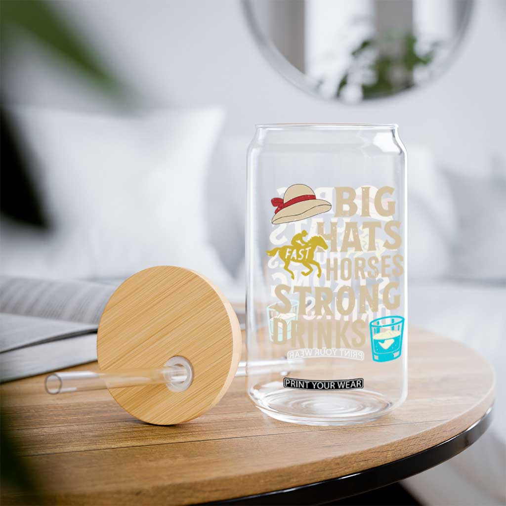 Big Hats Fast Horses Strong Drinks Retro Glass Can Southern Derby Day Watch Party Graphic TS02 Print Your Wear