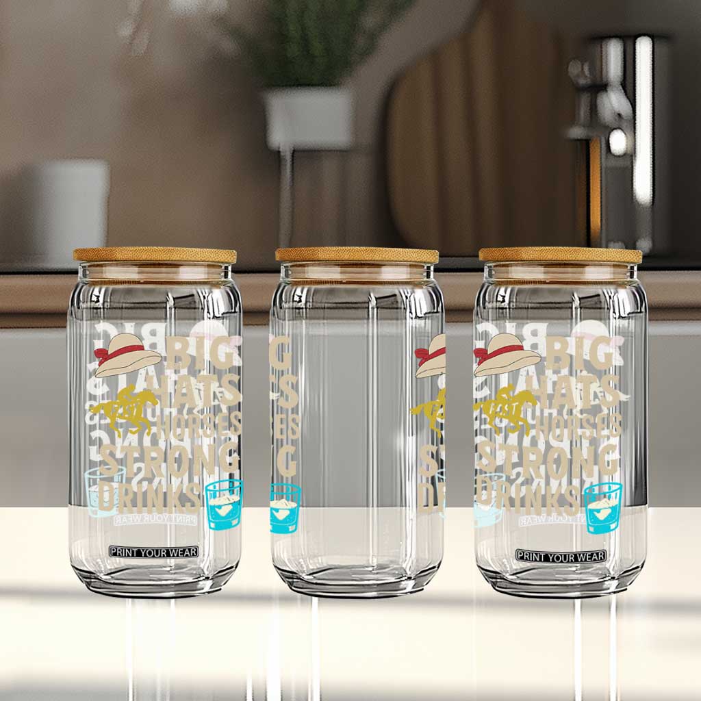 Big Hats Fast Horses Strong Drinks Retro Glass Can Southern Derby Day Watch Party Graphic TS02 Print Your Wear