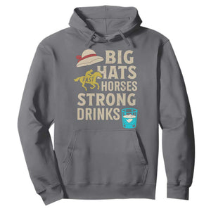 Big Hats Fast Horses Strong Drinks Retro Hoodie Southern Derby Day Watch Party Graphic TS02 Charcoal Print Your Wear