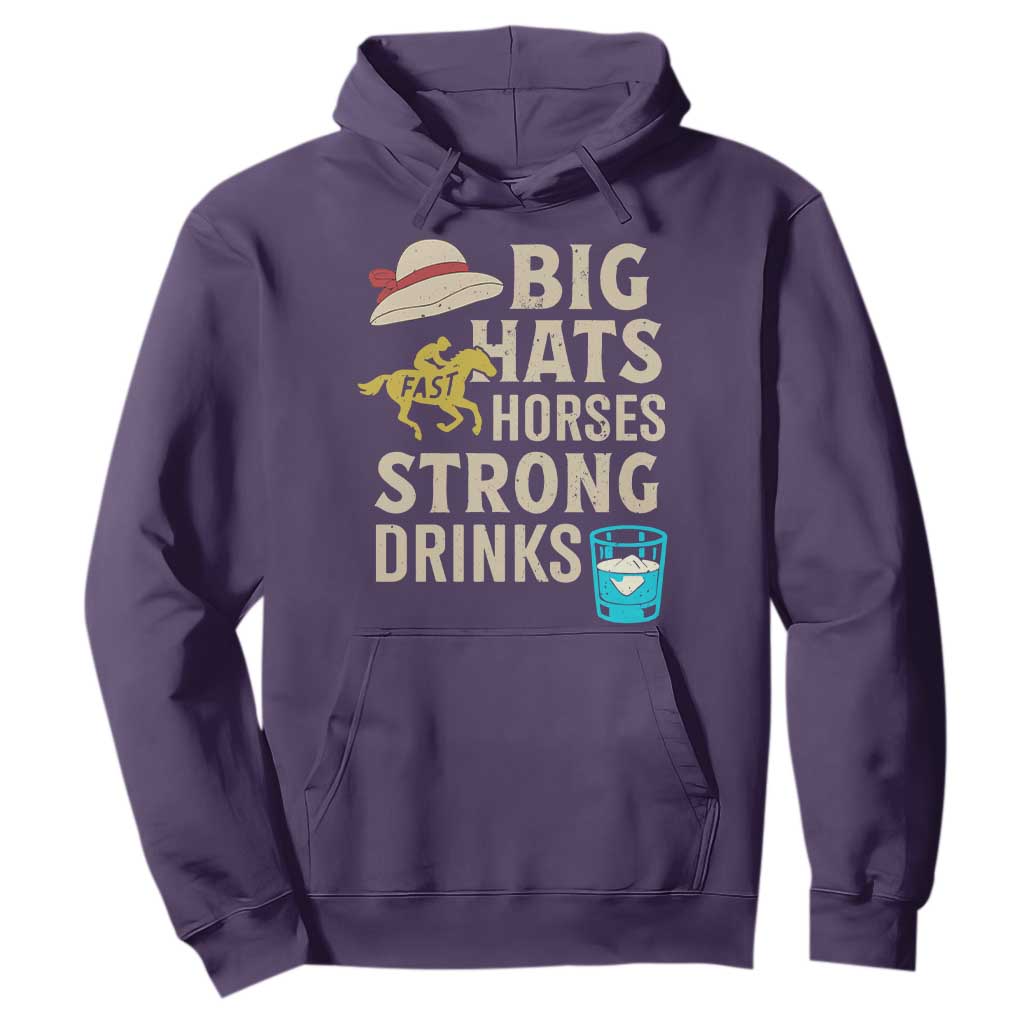 Big Hats Fast Horses Strong Drinks Retro Hoodie Southern Derby Day Watch Party Graphic TS02 Purple Print Your Wear