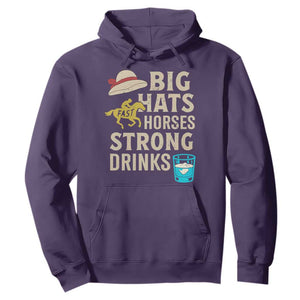 Big Hats Fast Horses Strong Drinks Retro Hoodie Southern Derby Day Watch Party Graphic TS02 Purple Print Your Wear