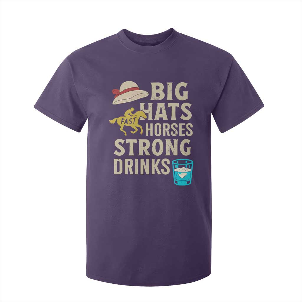Big Hats Fast Horses Strong Drinks Retro T Shirt For Kid Southern Derby Day Watch Party Graphic TS02 Purple Print Your Wear