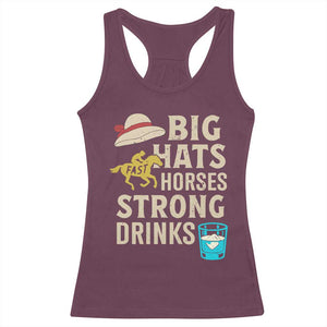 Big Hats Fast Horses Strong Drinks Retro Racerback Tank Top Southern Derby Day Watch Party Graphic TS02 Maroon Print Your Wear