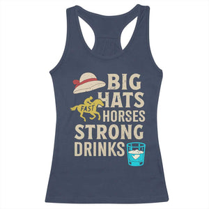 Big Hats Fast Horses Strong Drinks Retro Racerback Tank Top Southern Derby Day Watch Party Graphic TS02 Navy Print Your Wear