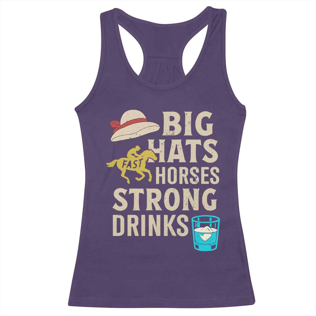 Big Hats Fast Horses Strong Drinks Retro Racerback Tank Top Southern Derby Day Watch Party Graphic TS02 Purple Print Your Wear