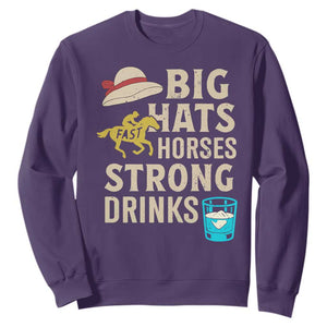 Big Hats Fast Horses Strong Drinks Retro Sweatshirt Southern Derby Day Watch Party Graphic TS02 Purple Print Your Wear