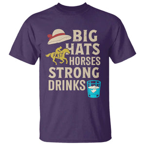 Big Hats Fast Horses Strong Drinks Retro T Shirt Southern Derby Day Watch Party Graphic TS02 Purple Print Your Wear