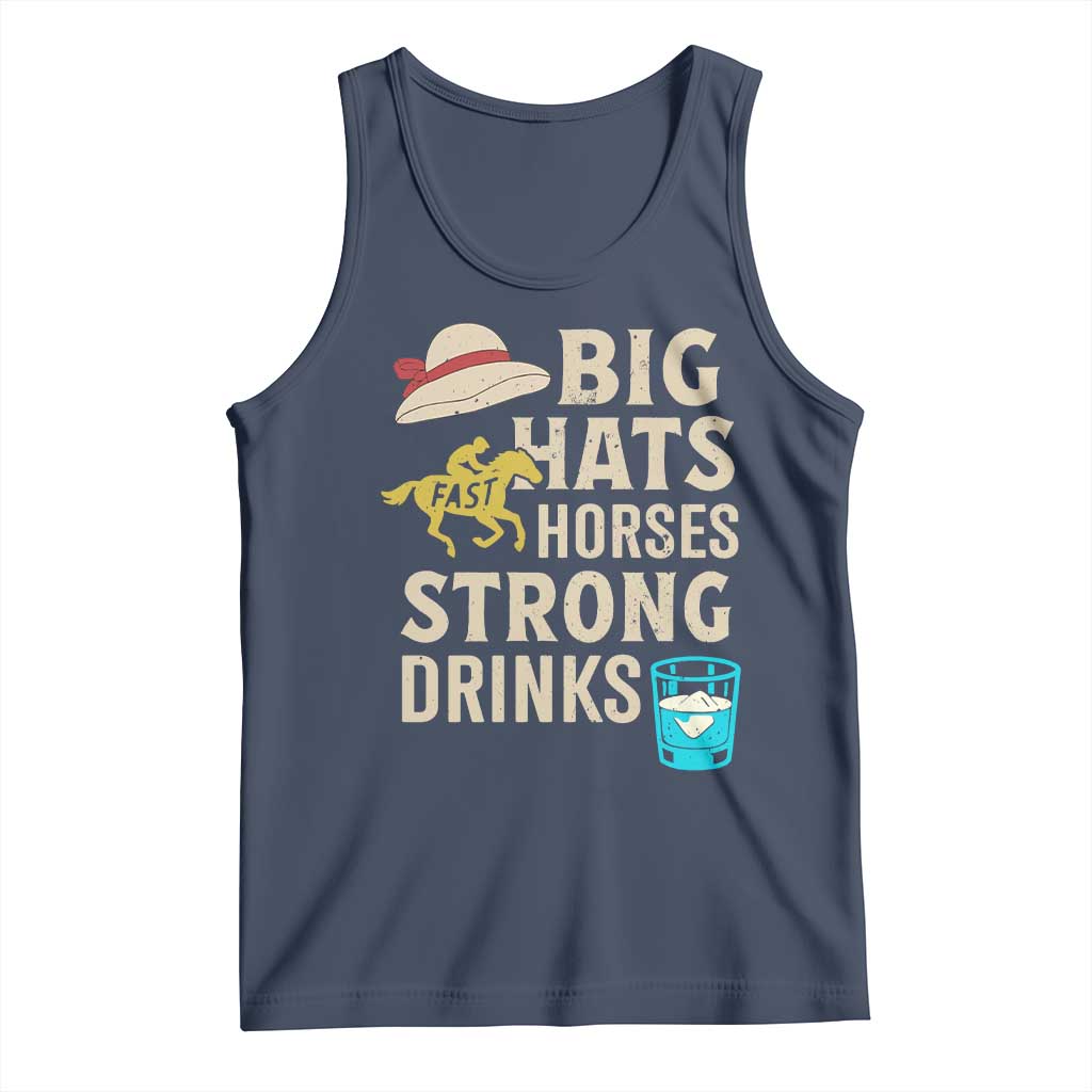 Big Hats Fast Horses Strong Drinks Retro Tank Top Southern Derby Day Watch Party Graphic TS02 Navy Print Your Wear