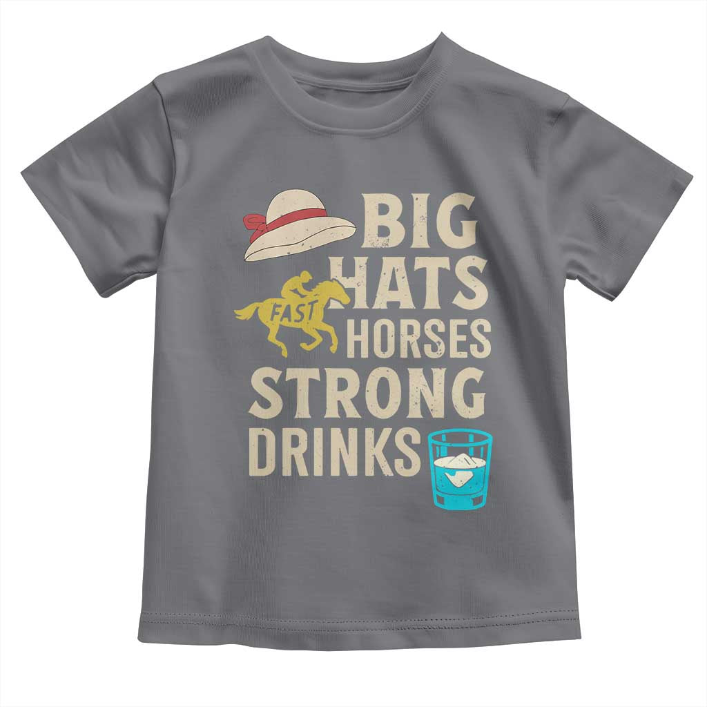 Big Hats Fast Horses Strong Drinks Retro Toddler T Shirt Southern Derby Day Watch Party Graphic TS02 Charcoal Print Your Wear