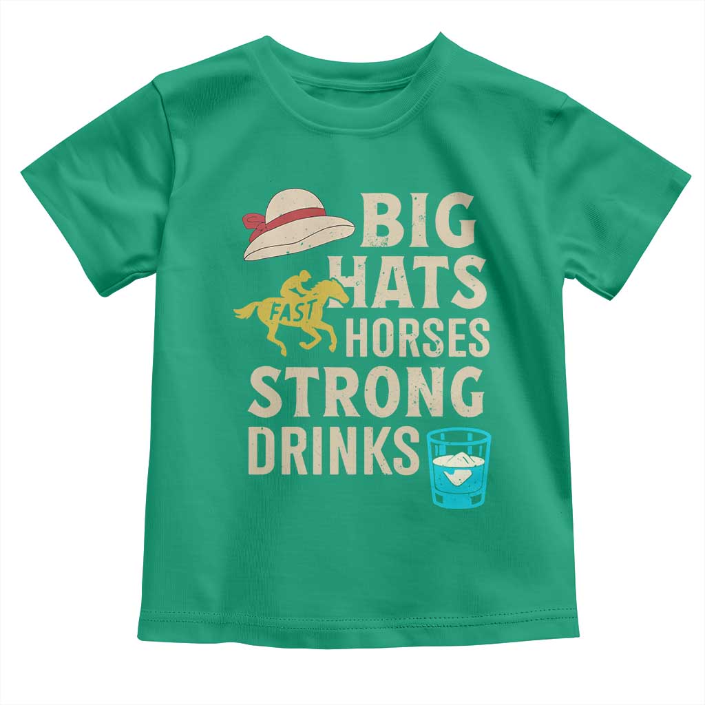 Big Hats Fast Horses Strong Drinks Retro Toddler T Shirt Southern Derby Day Watch Party Graphic TS02 Irish Green Print Your Wear