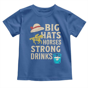 Big Hats Fast Horses Strong Drinks Retro Toddler T Shirt Southern Derby Day Watch Party Graphic TS02 Royal Blue Print Your Wear