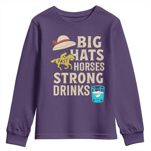 Big Hats Fast Horses Strong Drinks Retro Youth Sweatshirt Southern Derby Day Watch Party Graphic TS02 Purple Print Your Wear